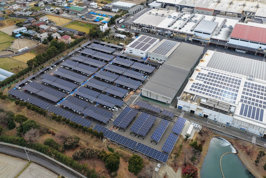 The 2 MWp solar carport at JTEKT’s Kagawa facility, Japan.